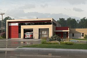 Nouvelle caserne de pompiers à Sherbrooke : l'efficacité avant tout. Crédit : Jubinville et associés architectes