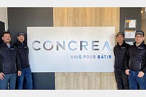 Les quatre associés de CONCREA, de gauche à droite : Maxime Veilleux, vice-président et directeur général; Derek Tardif, directeur financier; Darren Bolduc, président et Patrice Beaulieu, directeur de développement. Crédit : CONCREA 