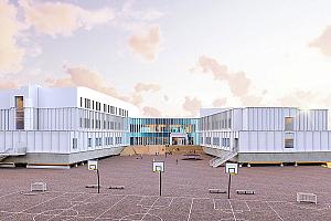 Logistique nordique et innovation au cœur d’un projet scolaire à Quaqtaq. Crédit : MLS + Jodoin Lamarre Pratte architectes en consortium
