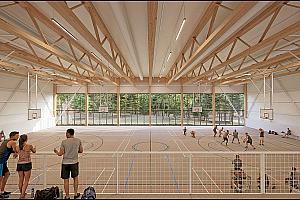 Première pelletée de terre pour la construction d’un nouveau gymnase à Saint Donat. Crédit : Lapointe Magne et Associés | Yelle Maillé architectes | gbi | CIMA+