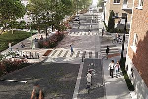 Montréal réaménage la rue De Louvain Est pour favoriser la mobilité active. Crédit : Collectif Escargo