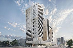 Une tour de 28 étages à la tête des ponts de Québec. Crédit : CCM2 Architectes