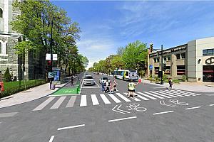 Aménagement d’une piste cyclable sur l’avenue Christophe-Colomb. Crédit : Ville de Montréal