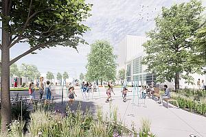 Début des travaux d’aménagement de la Place Karl-Tremblay. Crédit : Lemay