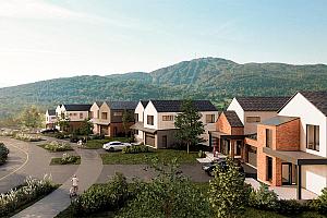 Le Quartier Samara de Bromont proposera, à terme, 587 unités d'habitation variées ainsi qu’une école.  Crédit : Images M1nuit moins une - Quartier Samara