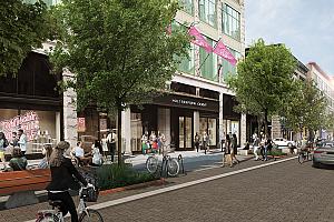 La rue Sainte-Catherine Ouest livrée un an plus tôt. Crédit : Lemay