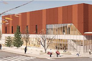 Construction d’un aréna à deux glaces au Collège Charles-Lemoyne. Crédit : Ville de Delson