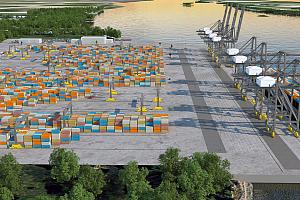 Construction du nouveau terminal à conteneurs de Contrecœur : le fédéral investit 150 M$. Crédit : Administration portuaire de Montréal