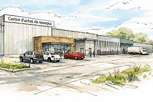 Tricentris convertit un bâtiment existant en méga centre du réemploi. Crédit : Tricentris, la coop