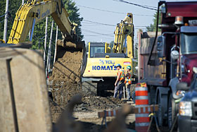 Les équipes de TGC ont procédé l'an dernier au remplacement du réseau d'égoût sanitaire et pluvial sur le boulevard Louis-Fréchette, à Nicolet. Photo de TGC