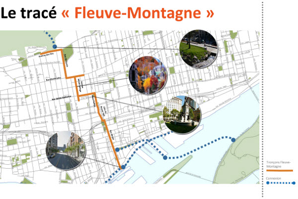  Tracé de la promenade urbaine « Fleuve-Montagne ». Crédit- Ville de Montréal 